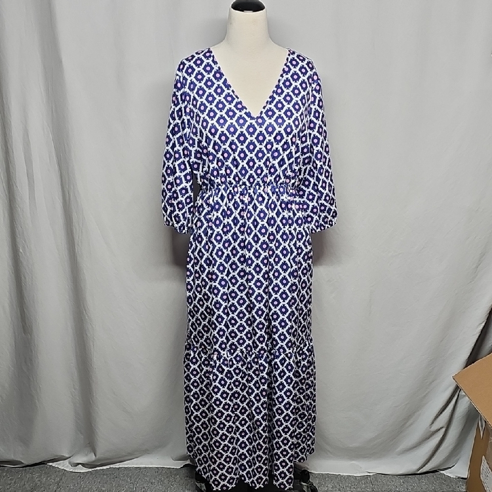Elegant Blue and White Maxi Dress